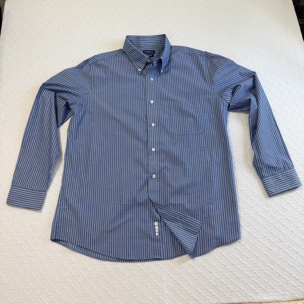 Croft & Barrow Mens Blue White Pinstripe Broadcloth Classic Fit Shirt Large 16.5